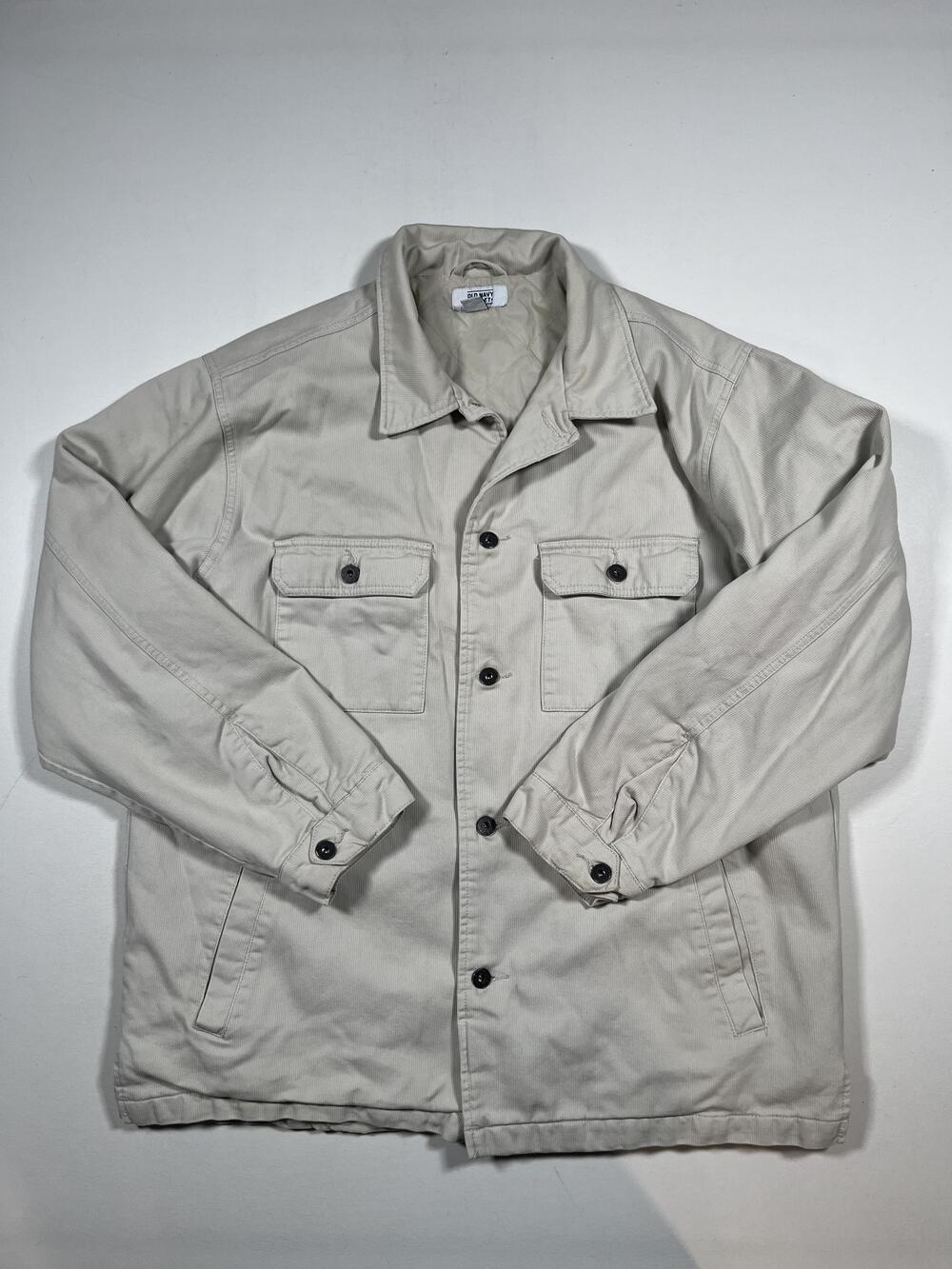 Vintage Old Navy Jacket Mens Large Beige Canvas Quilted Military Button UR694